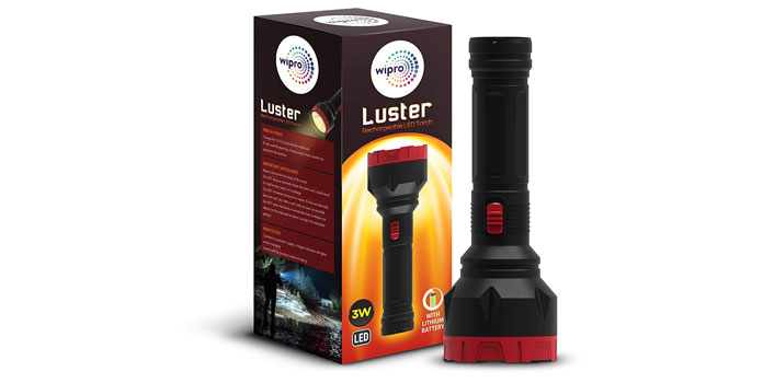 Wipro Luster 3W LED Bright Rechargeable Torch.
